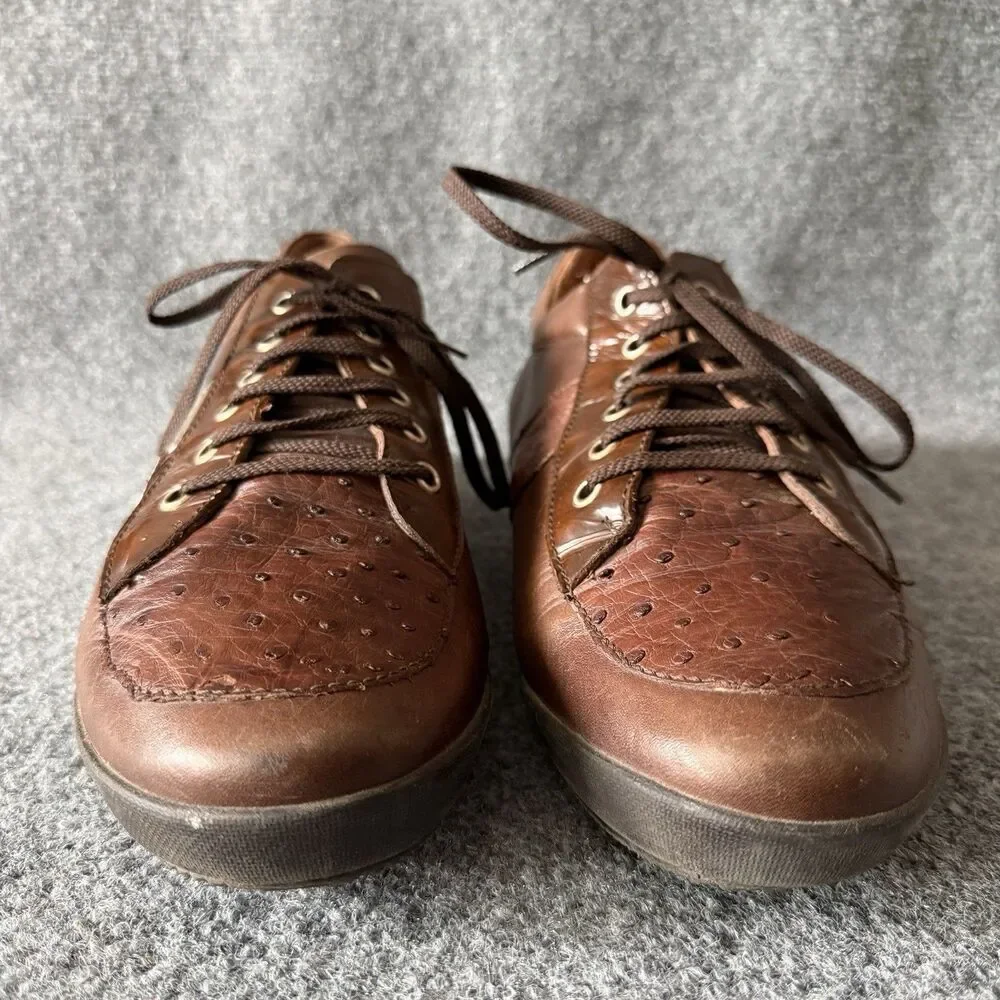 Franco Sarto Men's Brown Leather Ostrich Print Lace-Up Sneakers US 12.5 67576A